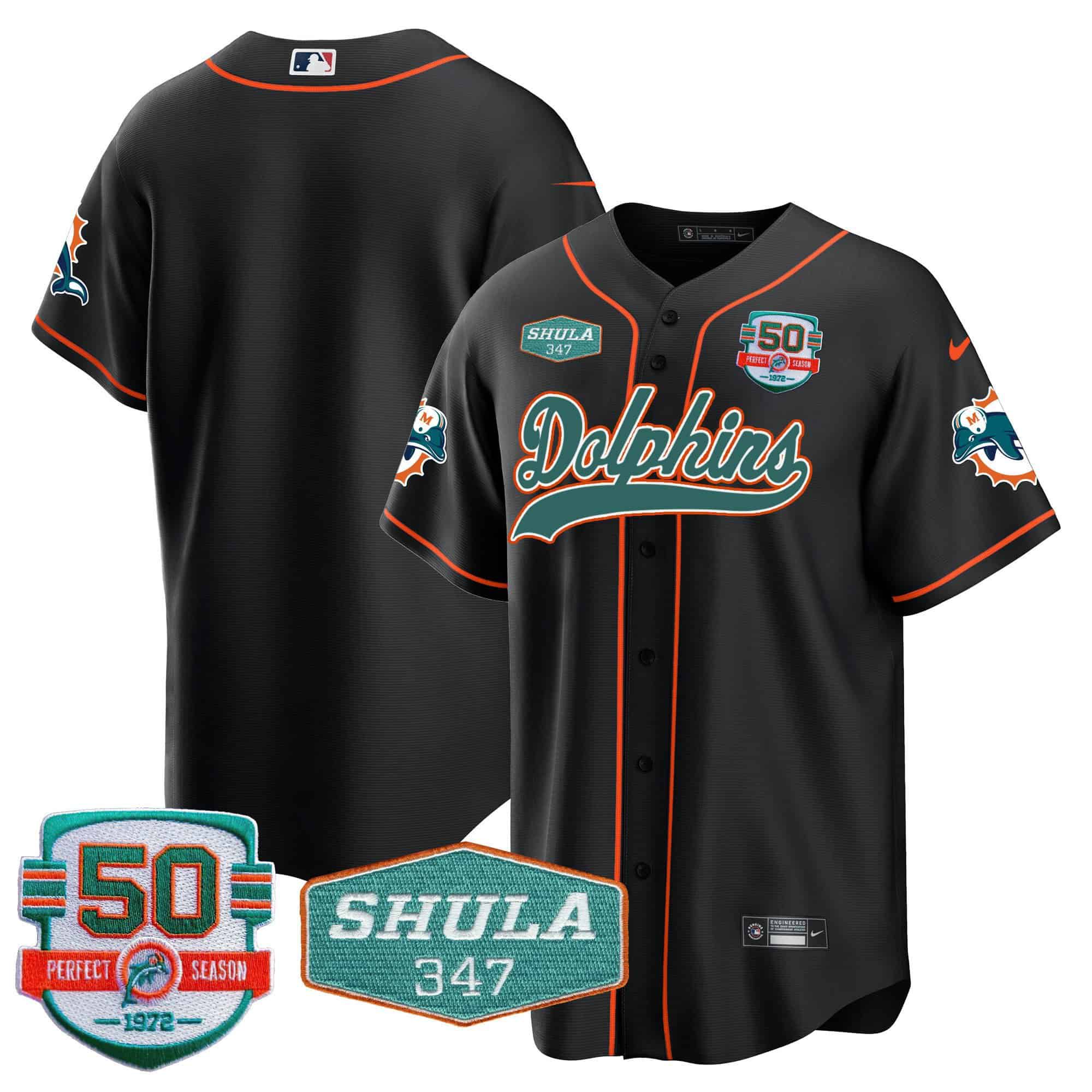 Men Miami Dolphins Blank Black 2024 Nike 50th Don Shula Memorial Patch Baseball NFL Jersey style 1->customized nfl jersey->Custom Jersey